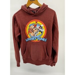 Looney Tunes Hoodie‎ Maroon Small Cartoon Characters Bugs Bunny Pullover Sz S